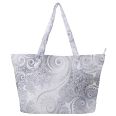 White Silver Swirls Pattern Full Print Shoulder Bag by SpinnyChairDesigns