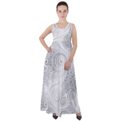 White Silver Swirls Pattern Empire Waist Velour Maxi Dress by SpinnyChairDesigns