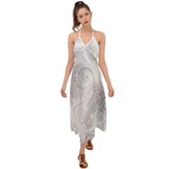 White Silver Swirls Pattern Halter Tie Back Dress  by SpinnyChairDesigns