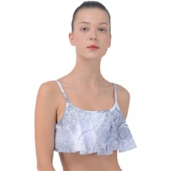 White Silver Swirls Pattern Frill Bikini Top by SpinnyChairDesigns