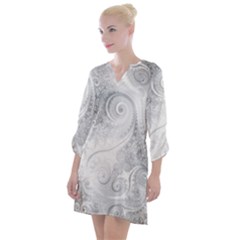 White Silver Swirls Pattern Open Neck Shift Dress