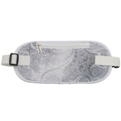 White Silver Swirls Pattern Rounded Waist Pouch by SpinnyChairDesigns