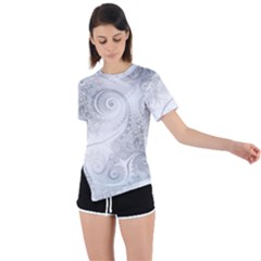 White Silver Swirls Pattern Asymmetrical Short Sleeve Sports Tee