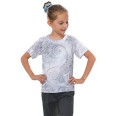 White Silver Swirls Pattern Kids  Mesh Piece Tee