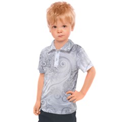 White Silver Swirls Pattern Kids  Polo Tee