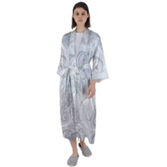 White Silver Swirls Pattern Maxi Satin Kimono by SpinnyChairDesigns