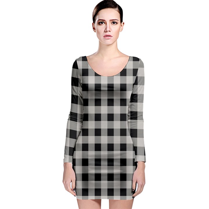 Black and White Buffalo Plaid Long Sleeve Bodycon Dress