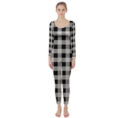 Black And White Buffalo Plaid Long Sleeve Catsuit by SpinnyChairDesigns