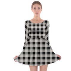 Black And White Buffalo Plaid Long Sleeve Skater Dress by SpinnyChairDesigns