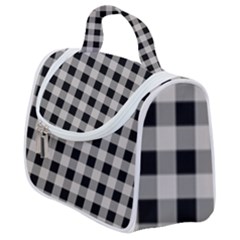 Black And White Buffalo Plaid Satchel Handbag by SpinnyChairDesigns