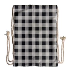 Black And White Buffalo Plaid Drawstring Bag (large) by SpinnyChairDesigns