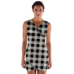 Black And White Buffalo Plaid Wrap Front Bodycon Dress by SpinnyChairDesigns