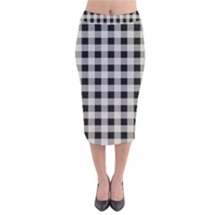 Black And White Buffalo Plaid Velvet Midi Pencil Skirt by SpinnyChairDesigns