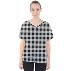 Black And White Buffalo Plaid V-neck Dolman Drape Top by SpinnyChairDesigns