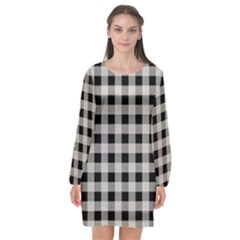 Black And White Buffalo Plaid Long Sleeve Chiffon Shift Dress  by SpinnyChairDesigns