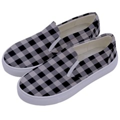 Black And White Buffalo Plaid Kids  Canvas Slip Ons by SpinnyChairDesigns