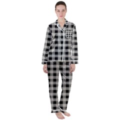 Black And White Buffalo Plaid Satin Long Sleeve Pyjamas Set by SpinnyChairDesigns