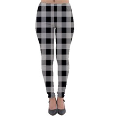 Black And White Buffalo Plaid Lightweight Velour Leggings by SpinnyChairDesigns