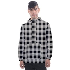 Black And White Buffalo Plaid Men s Front Pocket Pullover Windbreaker by SpinnyChairDesigns