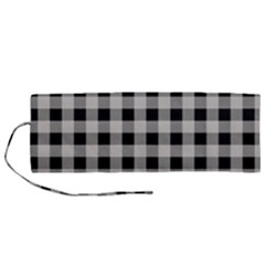 Black And White Buffalo Plaid Roll Up Canvas Pencil Holder (m) by SpinnyChairDesigns