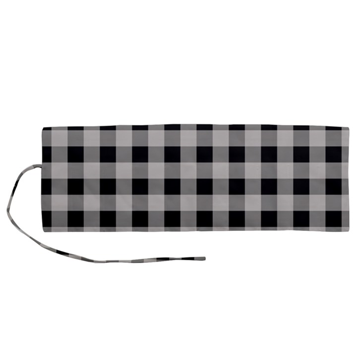 Black and White Buffalo Plaid Roll Up Canvas Pencil Holder (M)