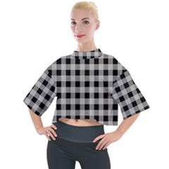 Black And White Buffalo Plaid Mock Neck Tee