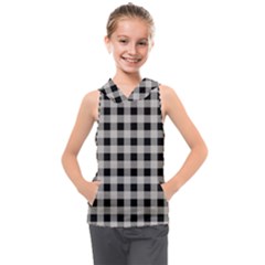 Black And White Buffalo Plaid Kids  Sleeveless Hoodie