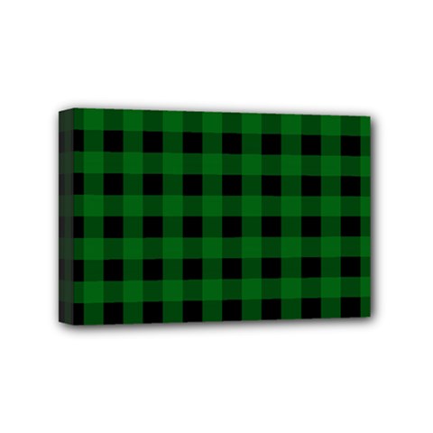 Black Dark Green Buffalo Plaid Mini Canvas 6  X 4  (stretched)