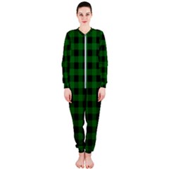 Black Dark Green Buffalo Plaid Onepiece Jumpsuit (ladies)  by SpinnyChairDesigns