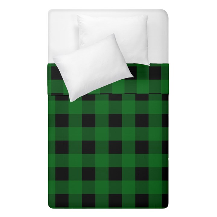 Black Dark Green Buffalo Plaid Duvet Cover Double Side (Single Size)