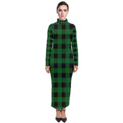 Black Dark Green Buffalo Plaid Turtleneck Maxi Dress by SpinnyChairDesigns