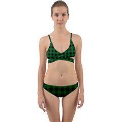 Black Dark Green Buffalo Plaid Wrap Around Bikini Set by SpinnyChairDesigns