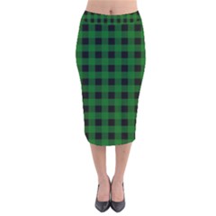 Black Dark Green Buffalo Plaid Velvet Midi Pencil Skirt by SpinnyChairDesigns