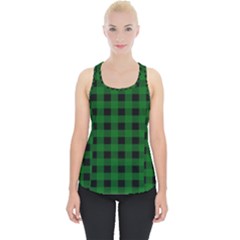 Black Dark Green Buffalo Plaid Piece Up Tank Top by SpinnyChairDesigns