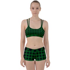 Black Dark Green Buffalo Plaid Perfect Fit Gym Set by SpinnyChairDesigns