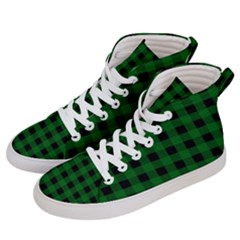 Black Dark Green Buffalo Plaid Women s Hi-top Skate Sneakers by SpinnyChairDesigns