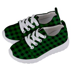 Black Dark Green Buffalo Plaid Kids  Lightweight Sports Shoes by SpinnyChairDesigns