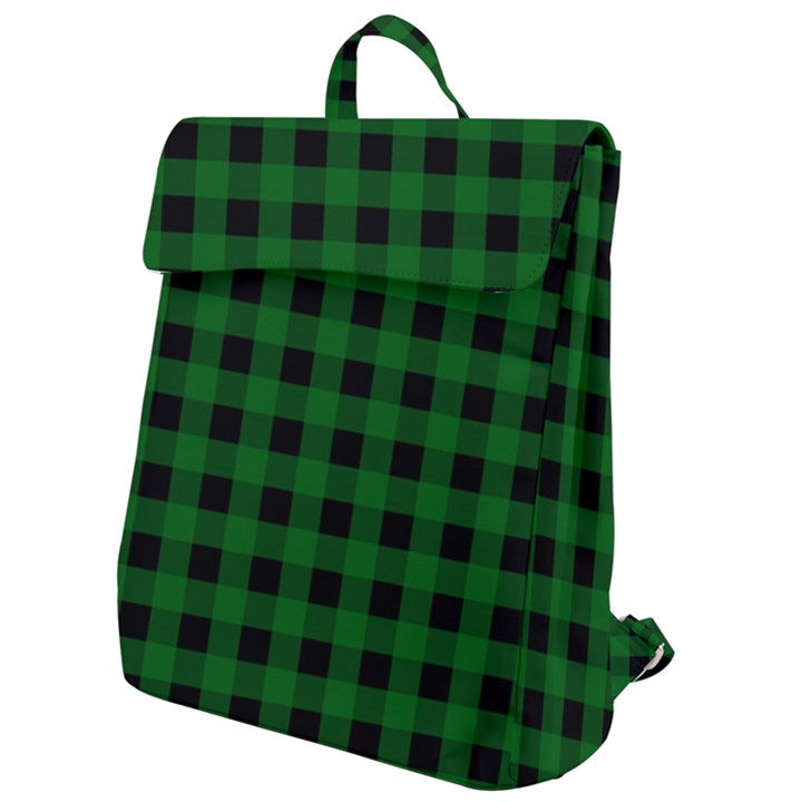 Black Dark Green Buffalo Plaid Flap Top Backpack