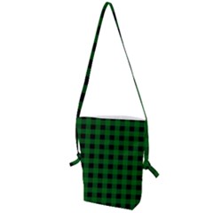 Black Dark Green Buffalo Plaid Folding Shoulder Bag by SpinnyChairDesigns