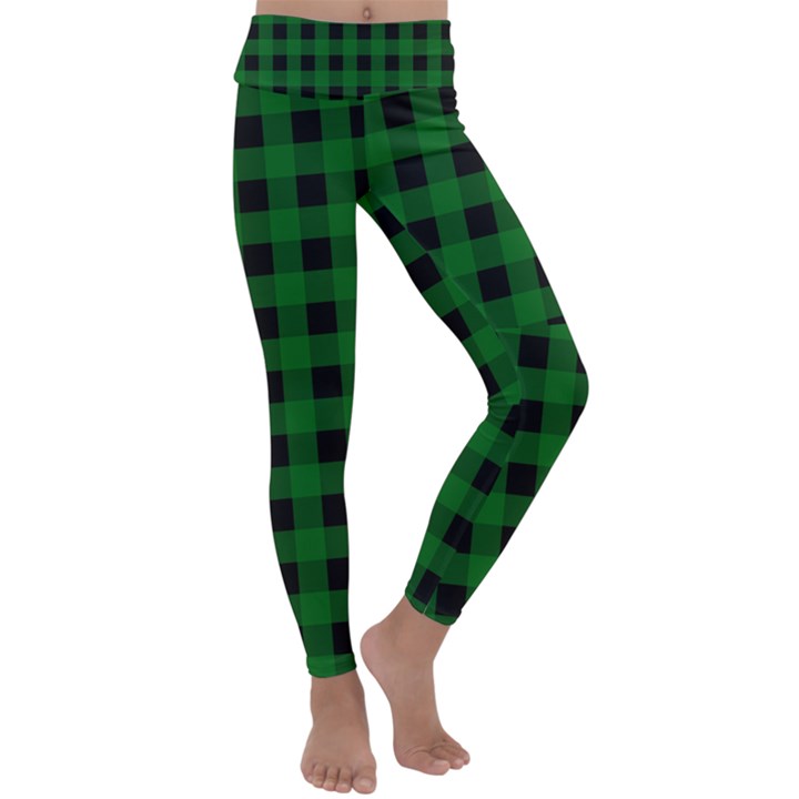 Black Dark Green Buffalo Plaid Kids  Lightweight Velour Classic Yoga Leggings