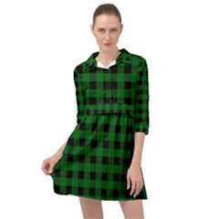 Black Dark Green Buffalo Plaid Mini Skater Shirt Dress by SpinnyChairDesigns