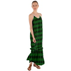 Black Dark Green Buffalo Plaid Cami Maxi Ruffle Chiffon Dress by SpinnyChairDesigns