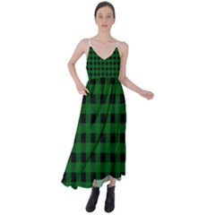 Black Dark Green Buffalo Plaid Tie Back Maxi Dress