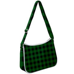 Black Dark Green Buffalo Plaid Zip Up Shoulder Bag by SpinnyChairDesigns