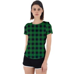 Black Dark Green Buffalo Plaid Back Cut Out Sport Tee