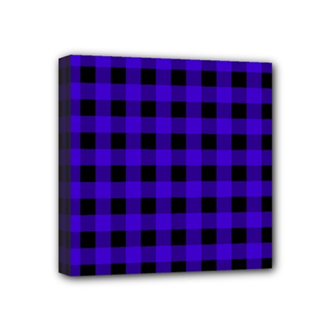 Dark Blue Black Buffalo Plaid Mini Canvas 4  X 4  (stretched) by SpinnyChairDesigns