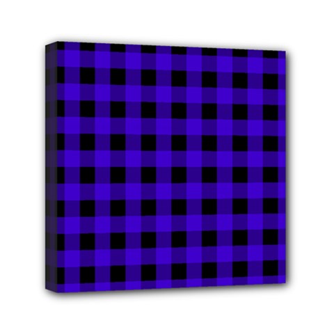 Dark Blue Black Buffalo Plaid Mini Canvas 6  X 6  (stretched) by SpinnyChairDesigns