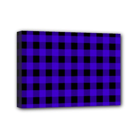 Dark Blue Black Buffalo Plaid Mini Canvas 7  X 5  (stretched) by SpinnyChairDesigns