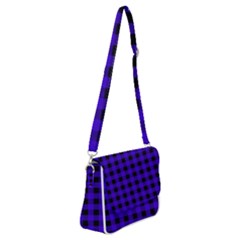 Dark Blue Black Buffalo Plaid Shoulder Bag With Back Zipper by SpinnyChairDesigns