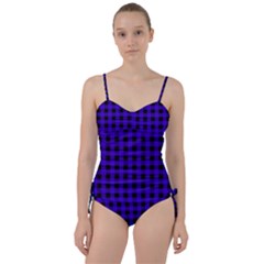 Dark Blue Black Buffalo Plaid Sweetheart Tankini Set by SpinnyChairDesigns